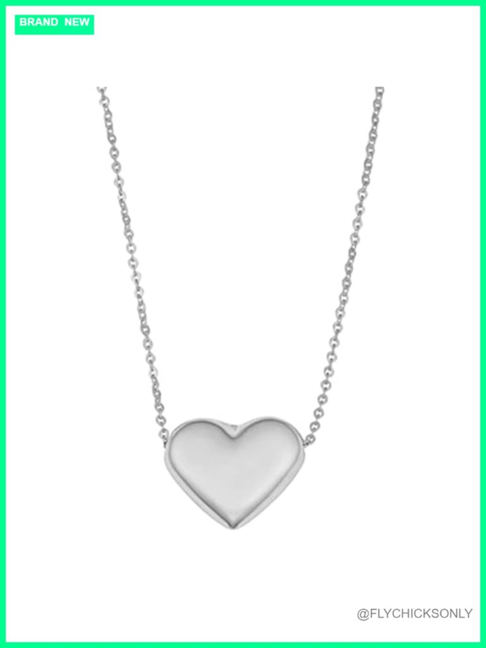 14k White Solid Gold Puffed Heart Pendant Necklace 18"